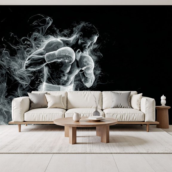 Dynamic Boxer Motion Wallpaper muscular black sport energy strength Peel and Stick Wall Murals 69"H x 96"W Removable PVC Wall Paper Self-Adhesive Wall Decor for Gymnasium Man Cave