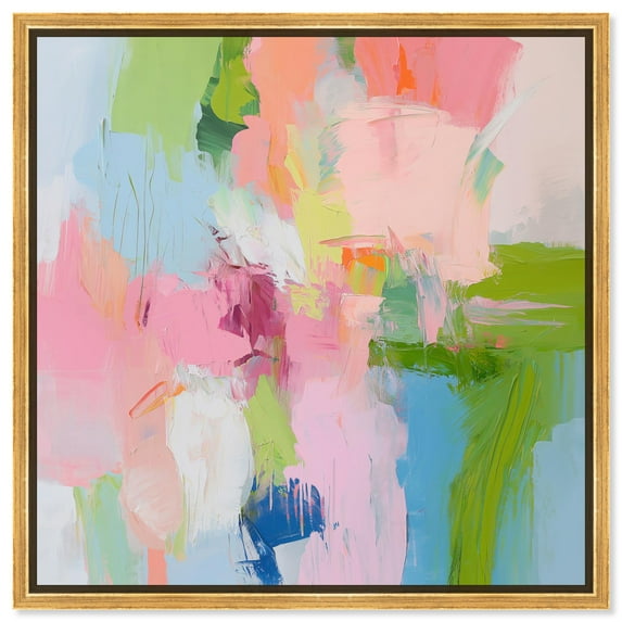 Dynamic Brushwork Canvas Modern Colorful Print by Art Remedy, Gold Frame, 24" x 24"