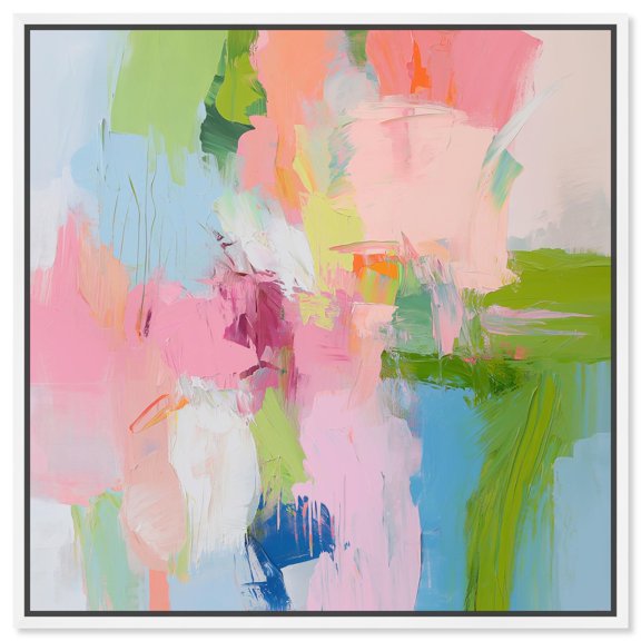 Dynamic Brushwork Canvas Modern Colorful Print by Art Remedy, White Frame, 24" x 24"