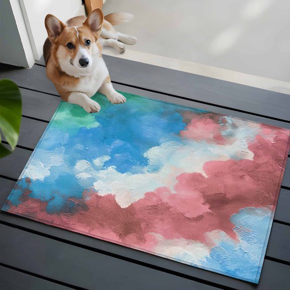 Dynamic Clouds Area Rug, Abstract Minimalist Blue White Pink Color Swirls Texture Non-Slip Felt Rubber Backing Rectangle Indoor Carpet Washable Rugs for Living Room Bedroom 2x3ft