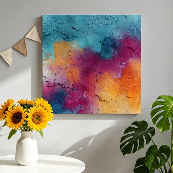 Dynamic Clouds Canvas Wall Art, Abstract Minimalist Teal Purple Orange Color Swirls Texture Framed Canvas Wall Decor Picture Print Artwork Decorations for Living Room Office Ready to Hang 8" x 8"