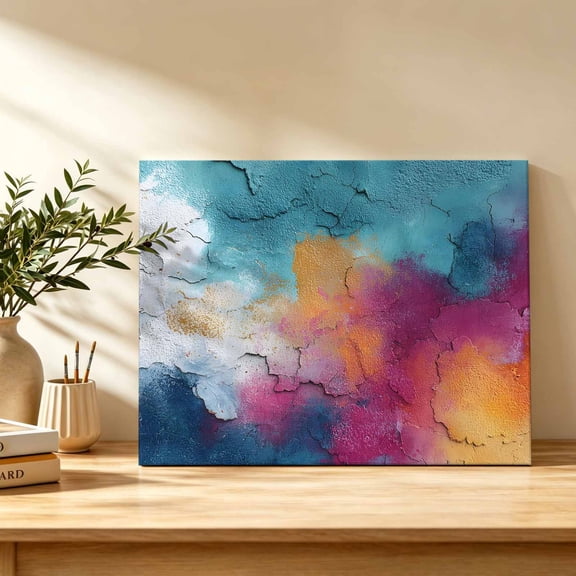 Dynamic Clouds Canvas Wall Art, Abstract Minimalist Teal Purple Orange Color Swirls Texture Wall Prints Artwork Framed Canvas Ready to Hang Art Pictures for Bathroom Bedroom Entry Desk Corner 10"x8"