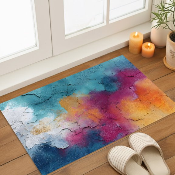Dynamic Clouds Door Mat Abstract Minimalist Teal Purple Orange Color Swirls Texture Non Slip Absorbent Entrance Mat Washable Low Profile Indoor Doormat for Front Door Entryway Entry 16"x24"