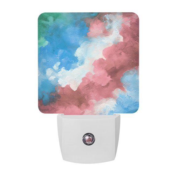 Dynamic Clouds Night Lights, Abstract Minimalist Blue White Pink Color Swirls Texture Smart Auto Dusk to Dawn Sensor Nightlights Plug-in Nightlight for Bedroom Bathroom Living Room Kitchen Hallway