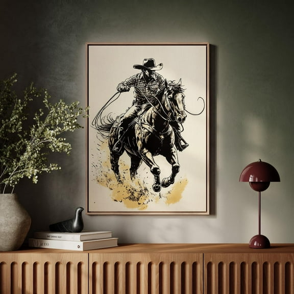 Dynamic Cowboy Rodeo Sketch – Western Horseback Riding Art, Rustic Black And White Wild West Wall Decor Wall Art, Modern Wall Decor, 8x12 UNFRAMED