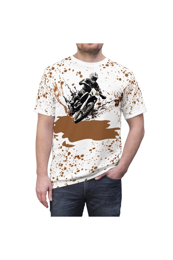 Dynamic Dirt-Biking "Mud Splatter" All Over Print Unisex Cut & Sew T-Shirt