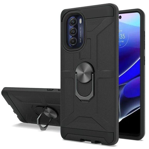 Dynamic Dual Layer Hybrid Case with Ring Holder for Motorola Moto G Stylus 5G 2022 - Black