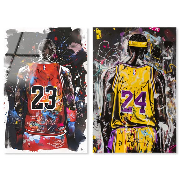 Dynamic Duo: Graffiti Hoops Acrylic Print Sports Wall Decor Set by Art Remedy, Ready to Hang, 24 x 36