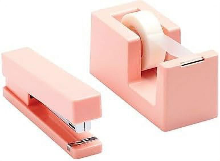 Dynamic Duo Stapler and Tape Dispenser Set Blush. Staple Up to 20 of Paper. Weighted Tape