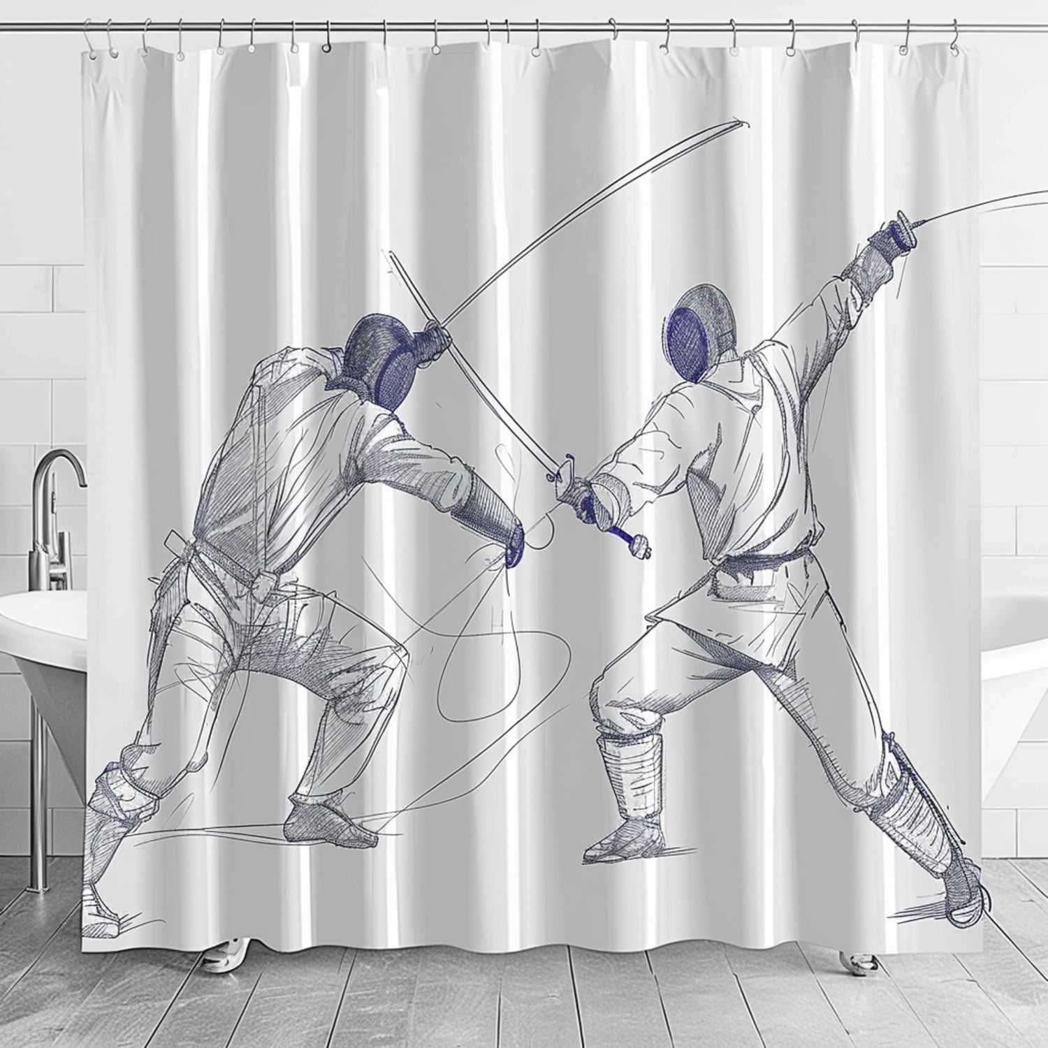 Dynamic Fencers in Action: Sketch Style Shower Curtain for Home Bathroom Decor - Unique and ...