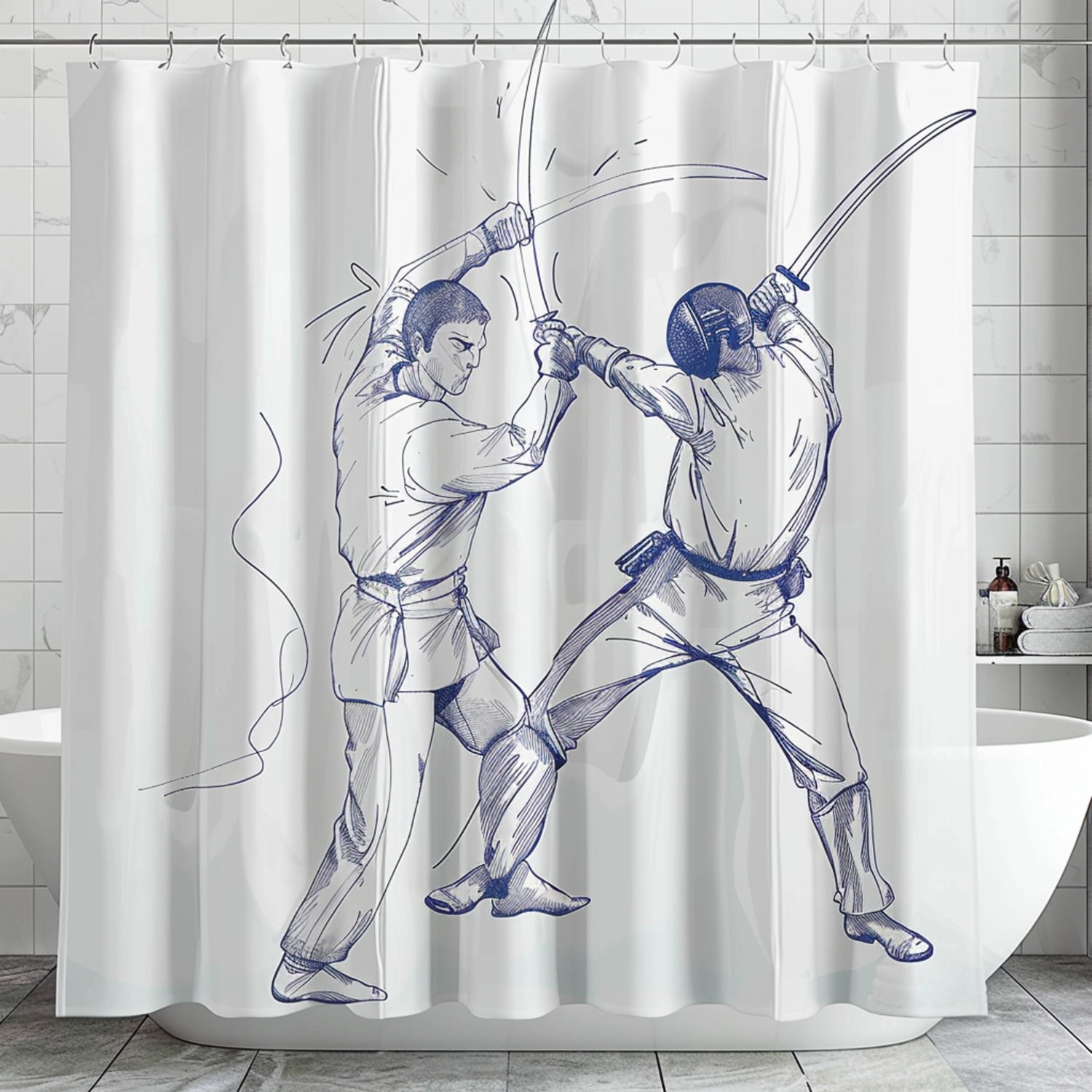 Dynamic Fencers in Action: Sketch Style Shower Curtain for a Unique ...