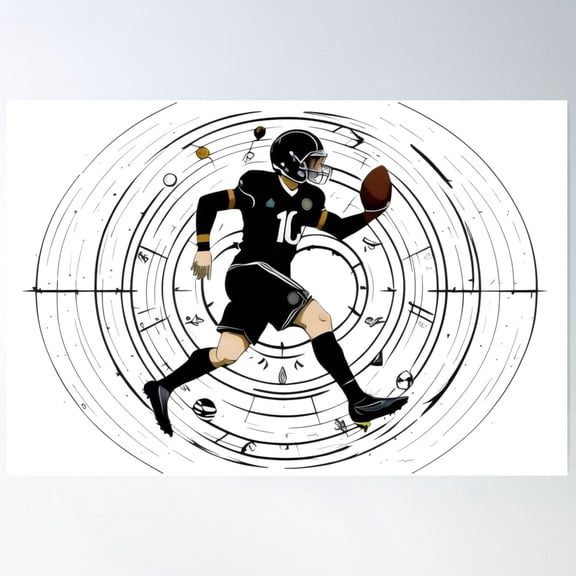 Dynamic Football Player In Action, Bold Sports Illustration Poster Wall Art, UNFRAMED PAPER POSTER