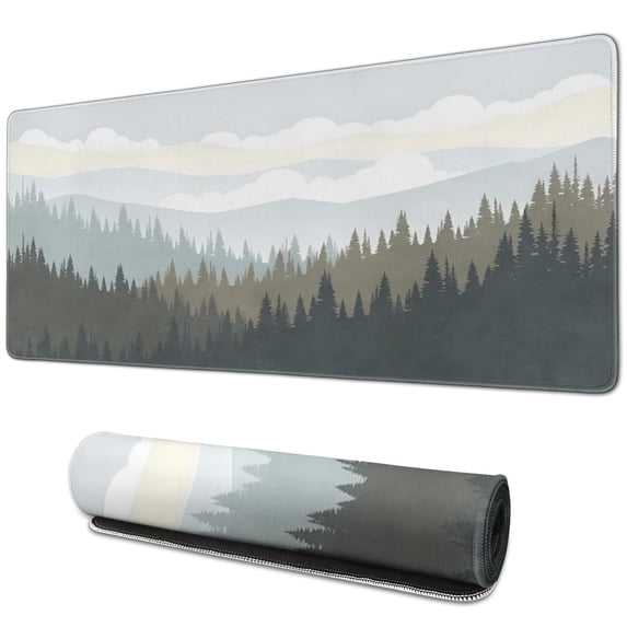 Dynamic Forest-Themed XL Mouse Mat - Extra Large Desk Pad, Non-Slip Base, Stitched Edges for Long-term Use - 31.5 x 11.8 inches