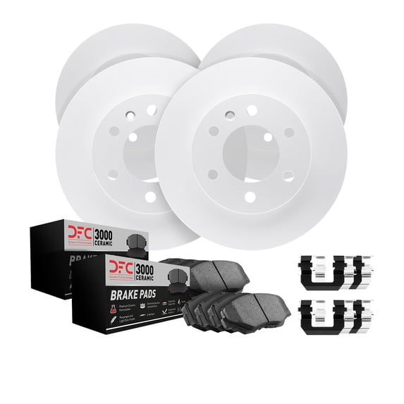 Dynamic Friction Company Front Rear Geospec Brake Rotors with 3000 Series Ceramic Brake Pads includes Hardware 4314-68003