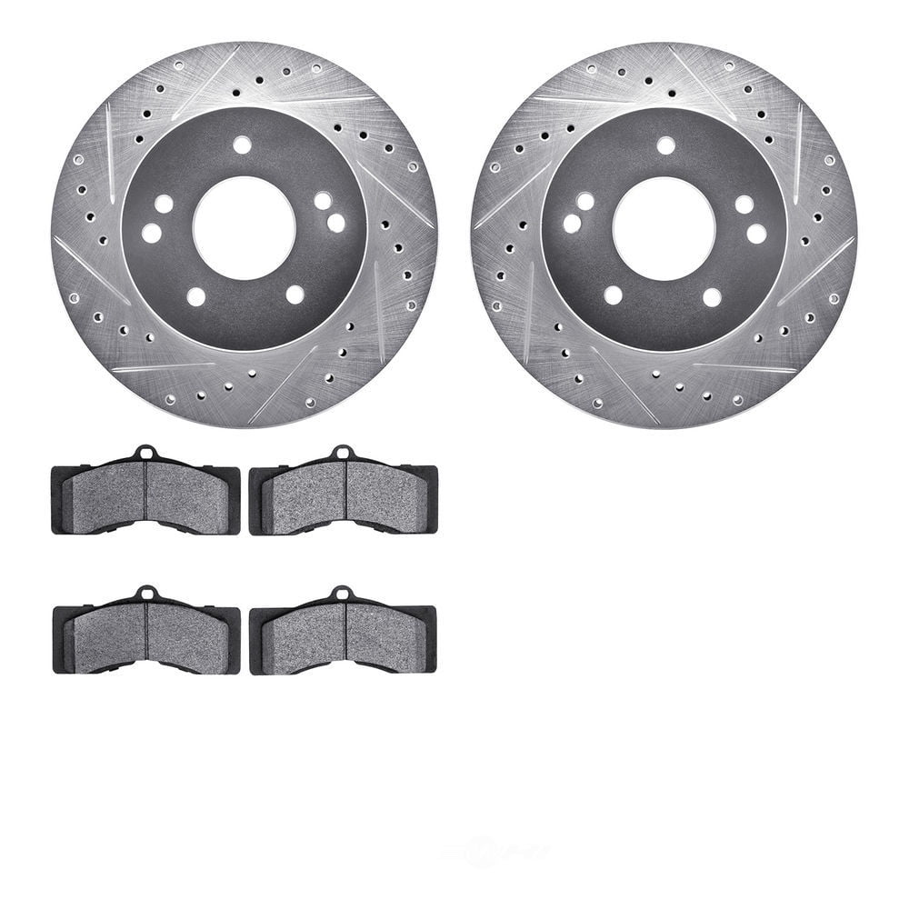 Dynamic Friction Company 7202-47023 DFC Rotors-Drilled and Slotted-Silver with Heavy Duty Brake Pads