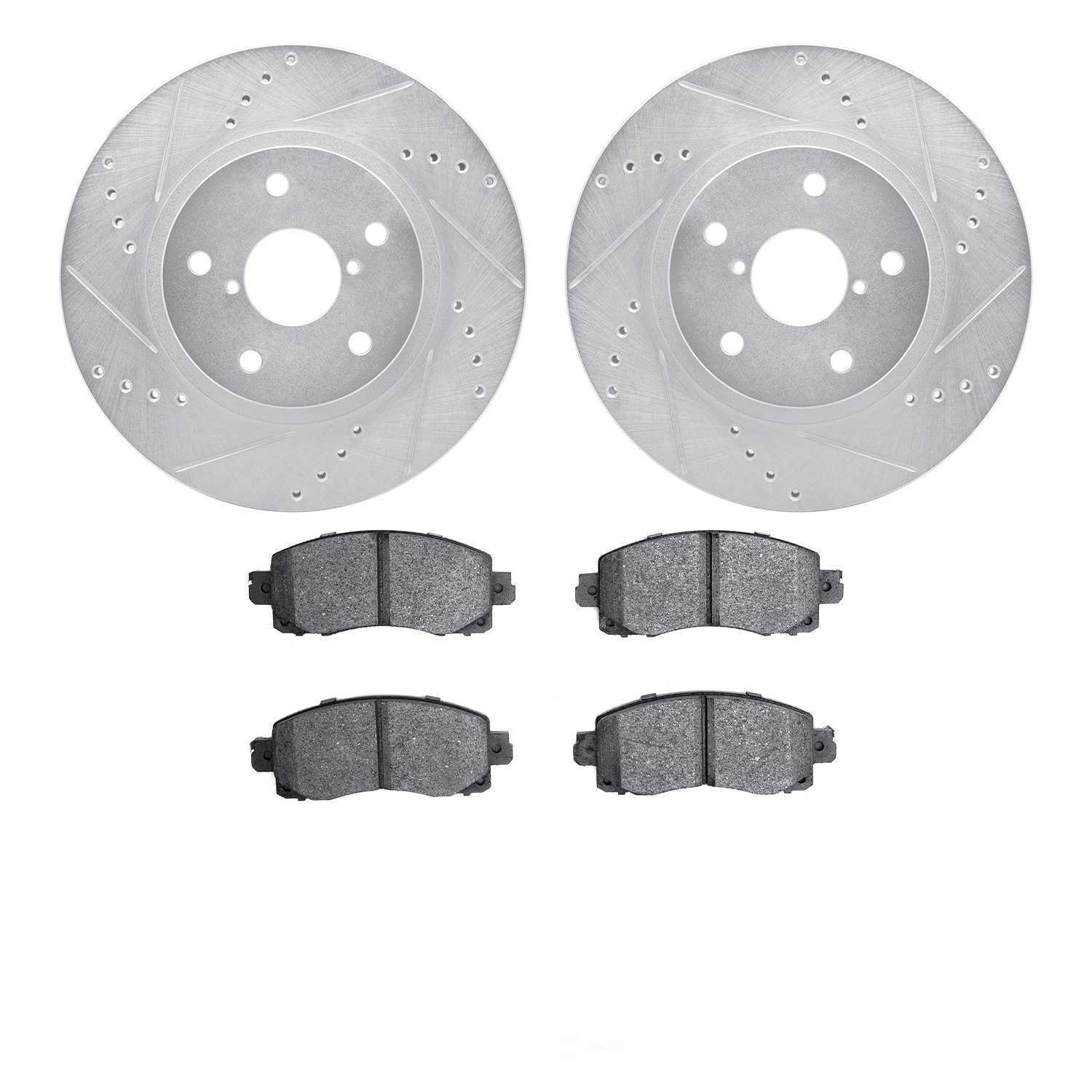 Dynamic Friction Company 7502-13058 DFC Rotors-Drilled and Slotted-Silver with 5000 Advanced Brake