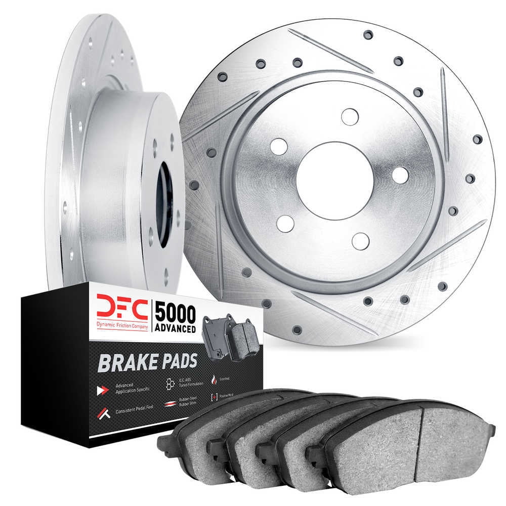Dynamic Friction Company 7502-63090 DFC Rotors-Drilled and Slotted-Silver with 5000 Advanced Brake