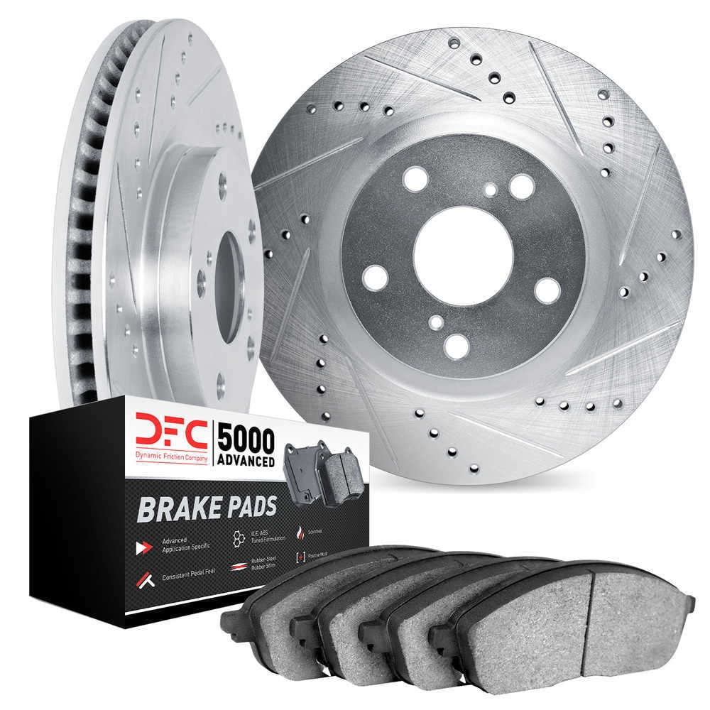 Dynamic Friction Company 7502-63091 DFC Rotors-Drilled and Slotted-Silver with 5000 Advanced Brake