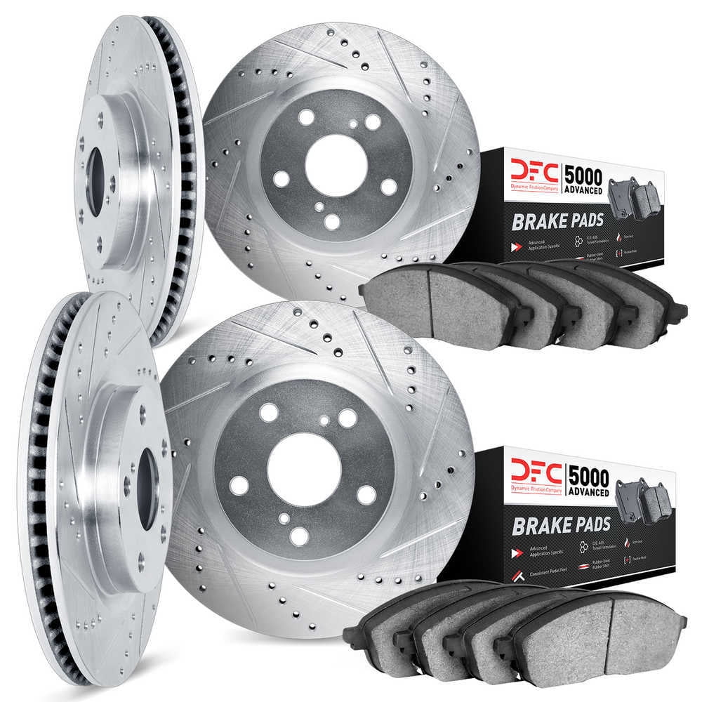 Dynamic Friction Company 7504-75004 DFC Rotors-Drilled and Slotted-Silver with 5000 Advanced Brake