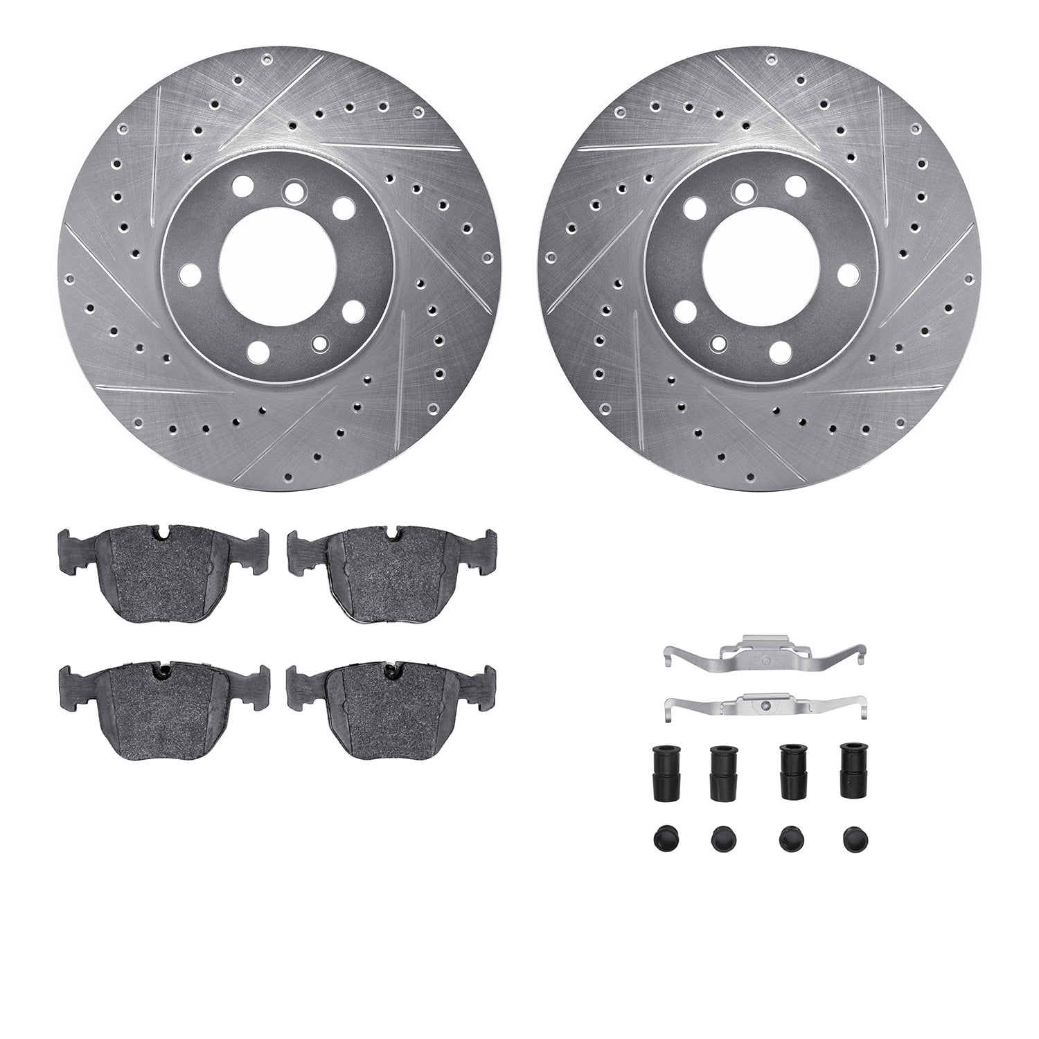 Dynamic Friction Company Front Brake Rotors-Drilled and Slotted-Silver with 5000 Advanced Brake Pads includes Hardware 7512-31030