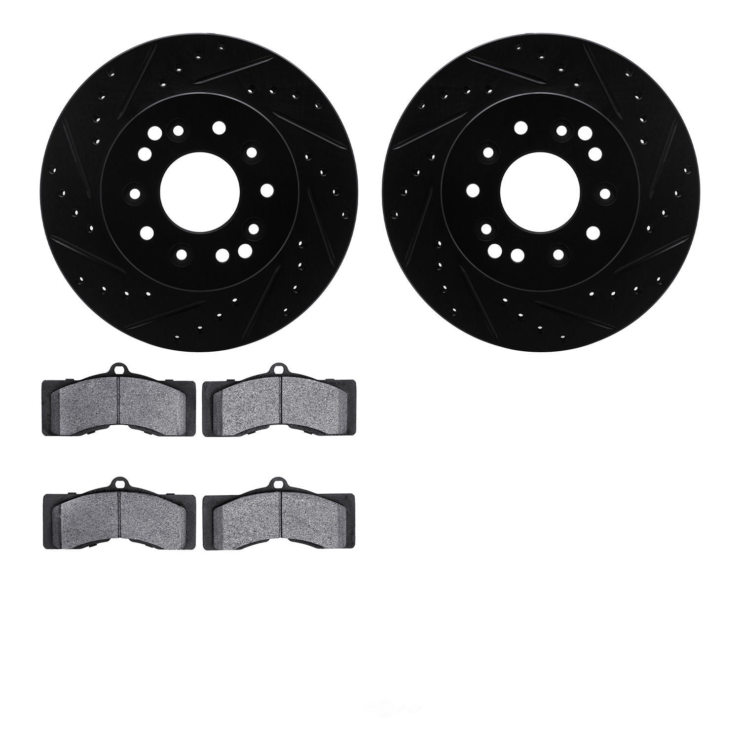Dynamic Friction Company 8202-47023 DFC Rotors-Drilled and Slotted-Black with Heavy Duty Brake Pads