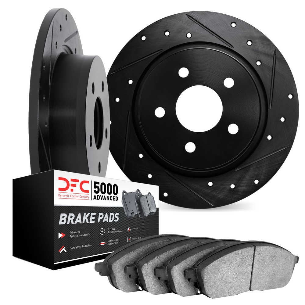 Dynamic Friction Company 8502-63088 DFC Rotors-Drilled and Slotted-Black with 5000 Advanced Brake