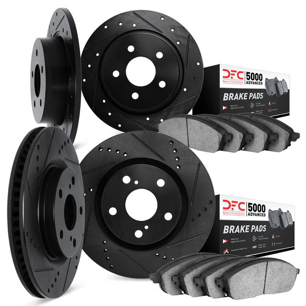 Dynamic Friction Company 8504-55017 DFC Rotors-Drilled and Slotted-Black with 5000 Advanced Brake
