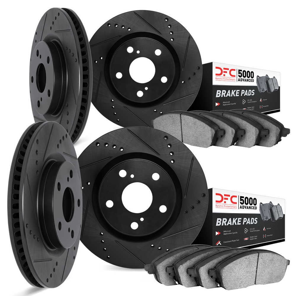 Dynamic Friction Company 8504-75004 DFC Rotors-Drilled and Slotted-Black with 5000 Advanced Brake