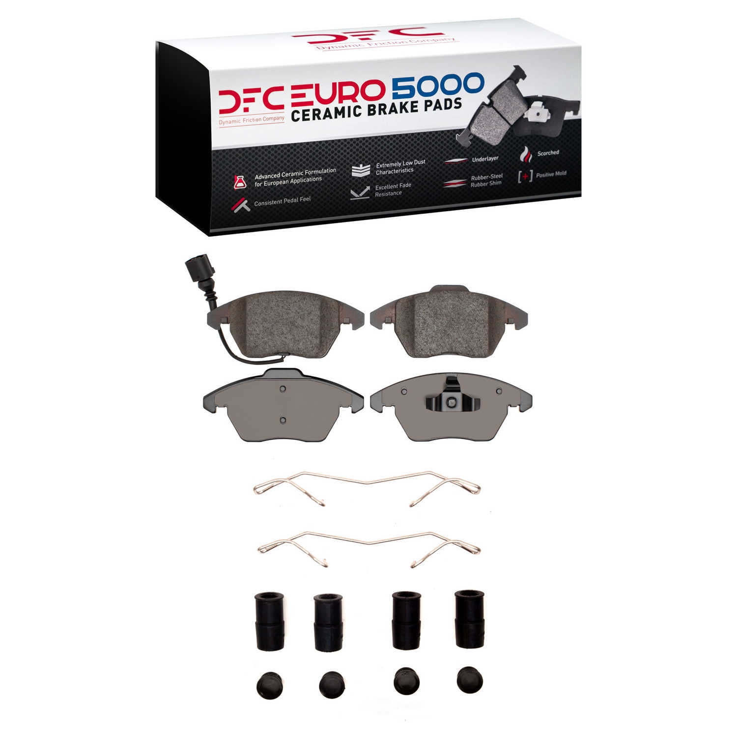 Dynamic Friction Company 1600-1107-01 DFC EURO 5000 Ceramic Brake Pads and Hardware Kit