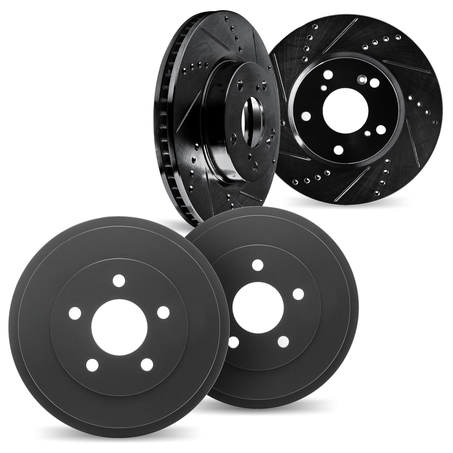 Dynamic Friction Company Front Brake Rotors Drilled and Slotted Black includes Brake Drums - 8004-40019
