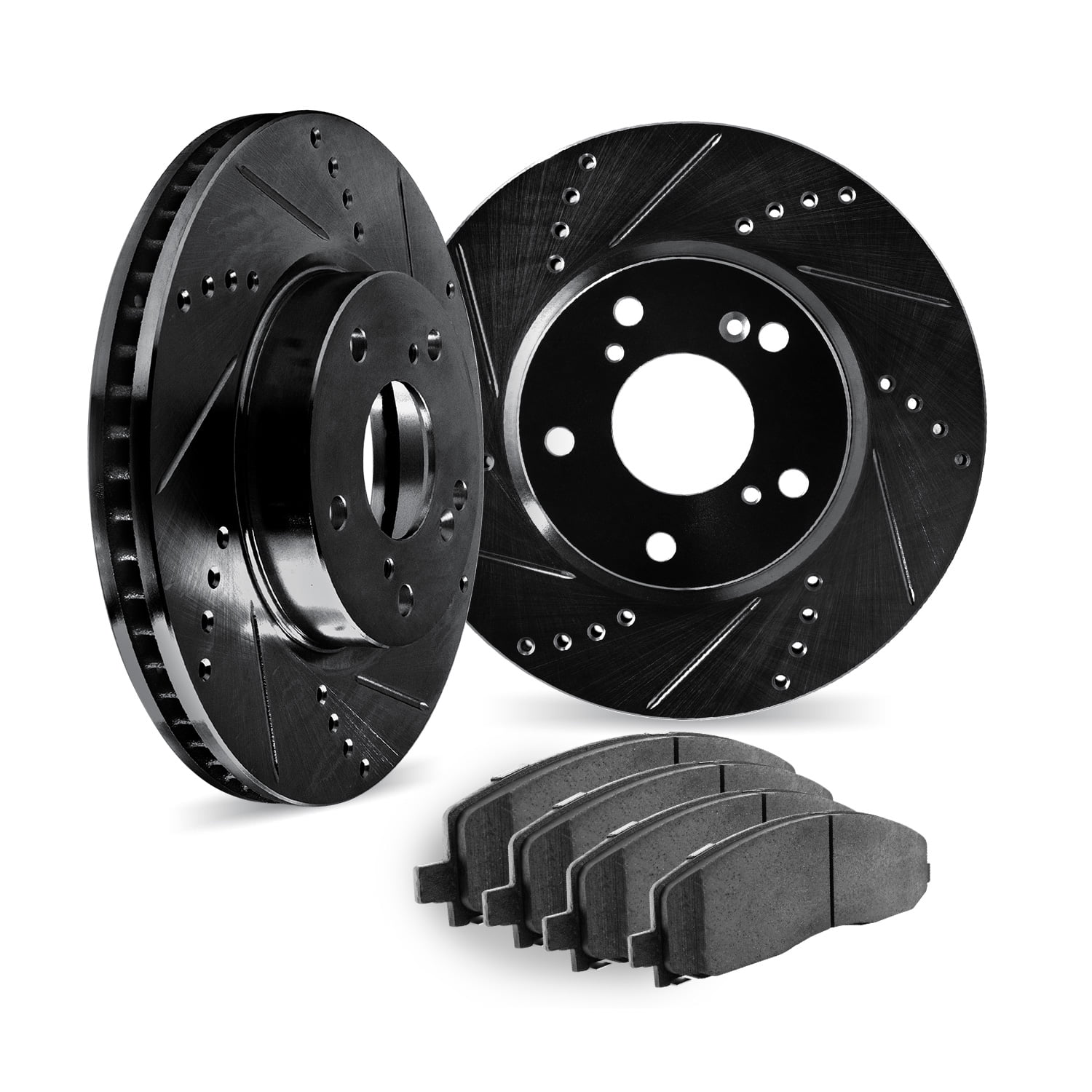 Dynamic Friction Company Front Brake Rotors Drilled and Slotted Black with 5000 Advanced Brake Pads - 8502-31166