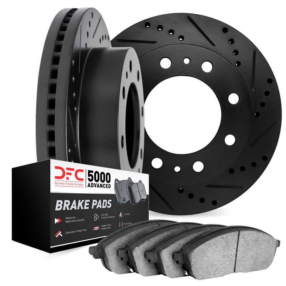 Dynamic Friction Company 8502-40303 DFC Rotors-Drilled and Slotted-Black with 5000 Advanced Brake