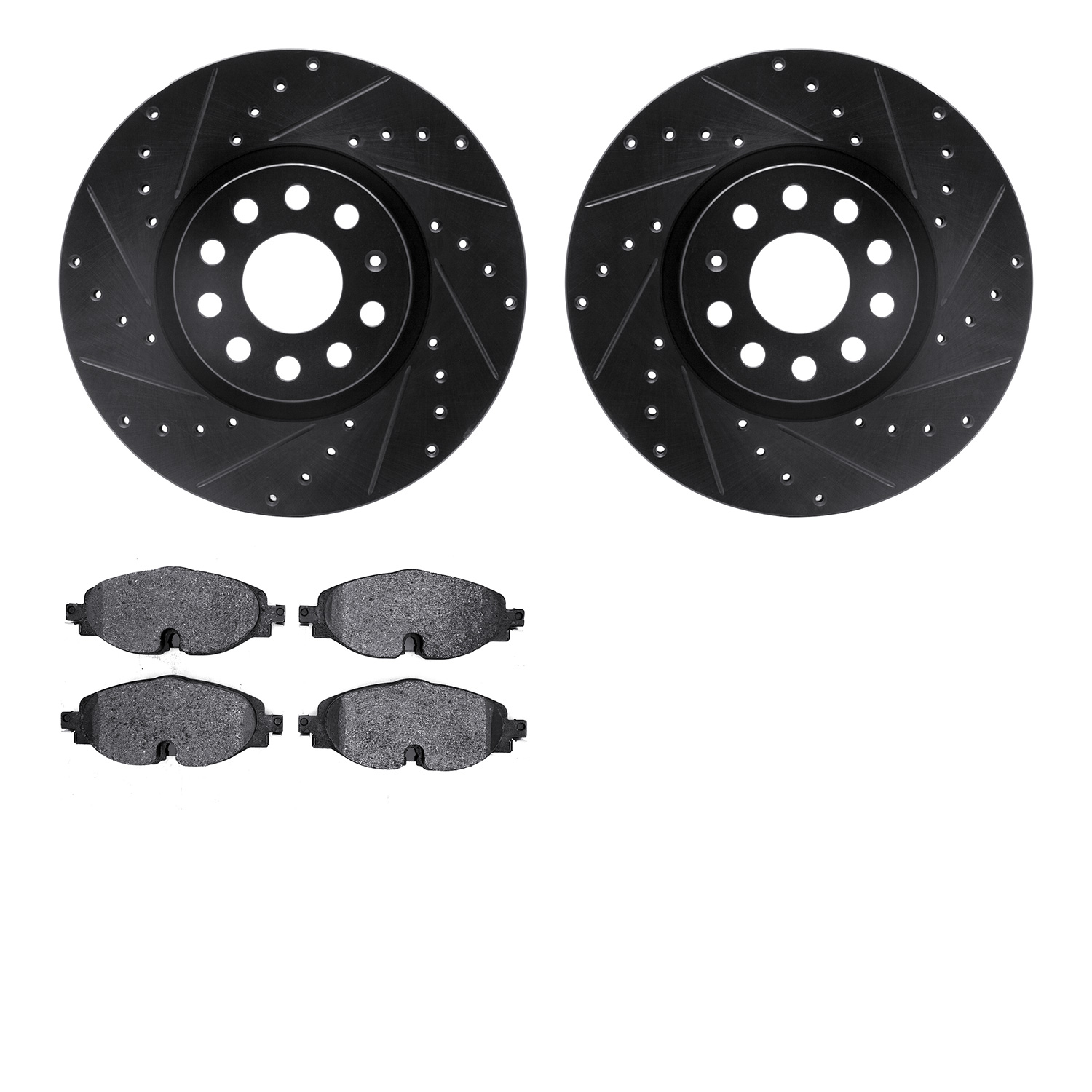 Dynamic Friction Company Front Brake Rotors-Drilled and Slotted-Black with 5000 Advanced Brake Pads 8502-74028