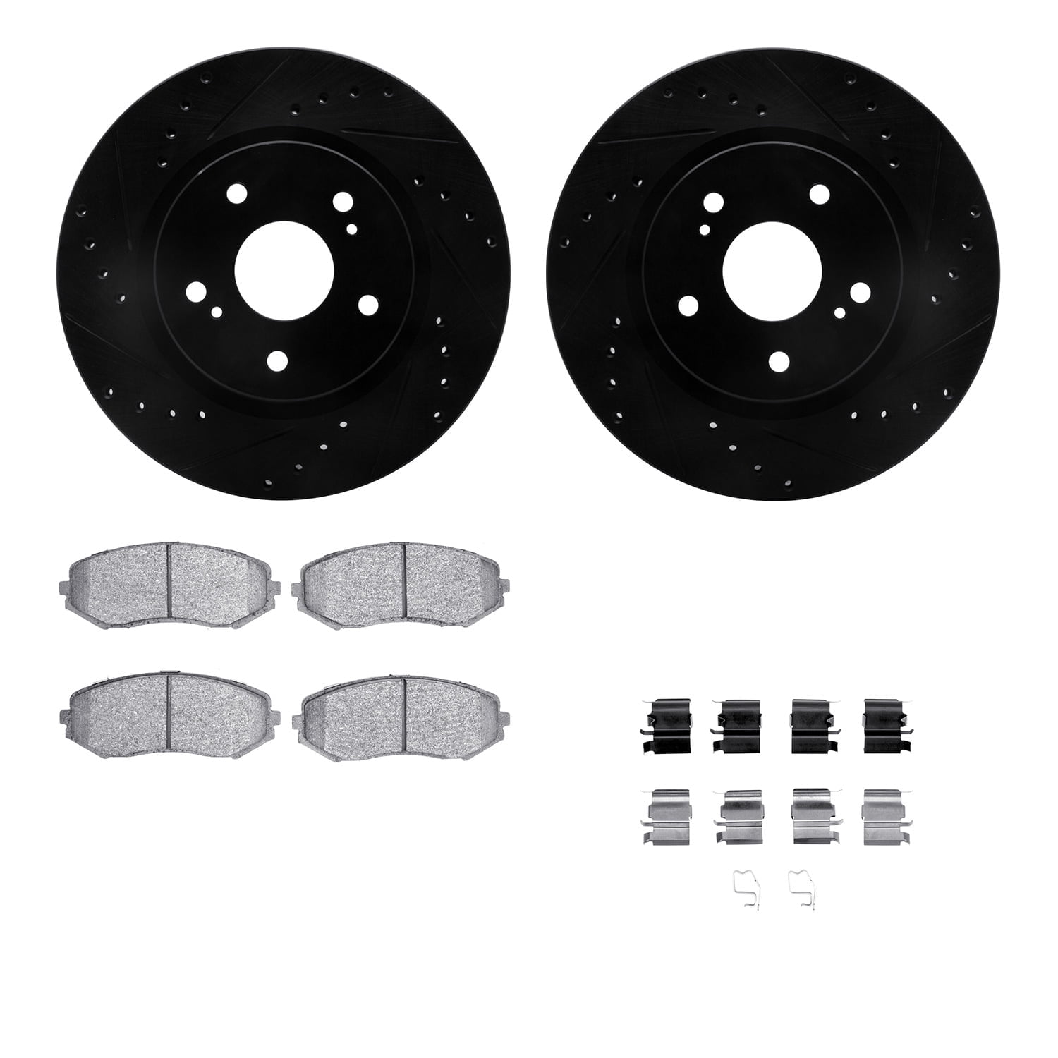 Dynamic Friction Company Front Brake Rotors-Drilled and Slotted-Black with 5000 Advanced Brake Pads includes Hardware 8512-01018