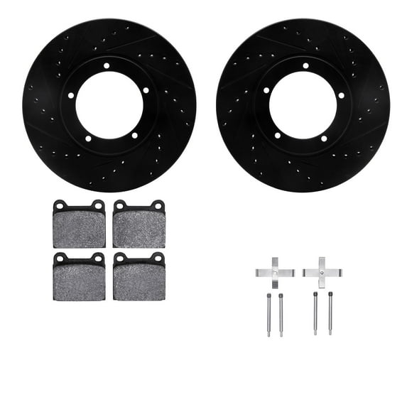 Dynamic Friction Company Front Brake Rotors-Drilled and Slotted-Black with 5000 Advanced Brake Pads includes Hardware 8512-02003