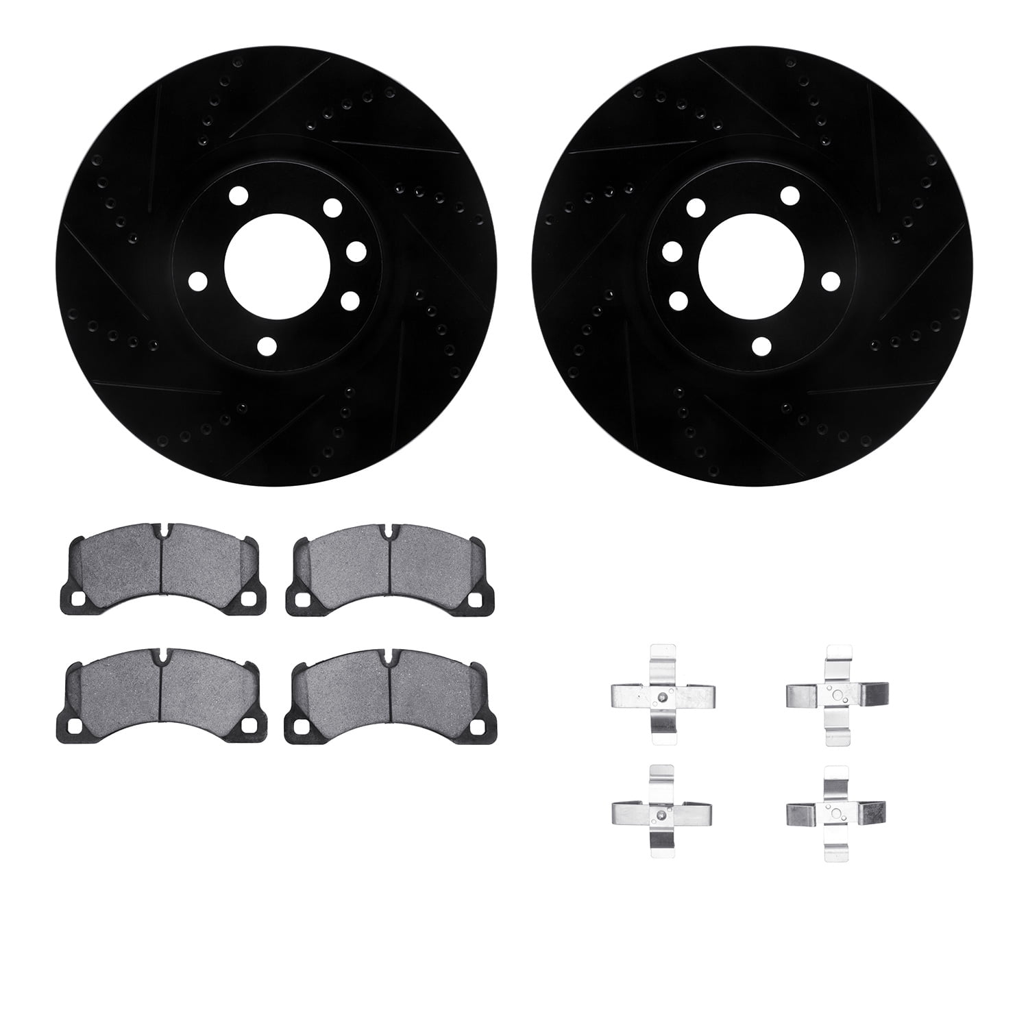 Dynamic Friction Company Front Brake Rotors-Drilled and Slotted-Black with 5000 Advanced Brake Pads includes Hardware 8512-02013