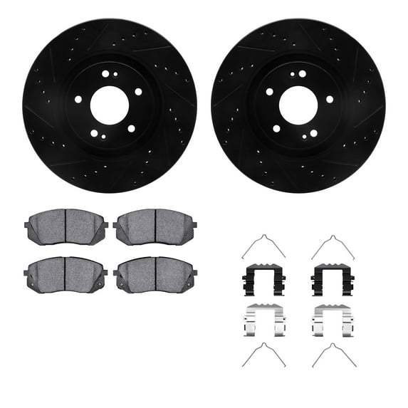 Dynamic Friction Company Front Brake Rotors-Drilled and Slotted-Black with 5000 Advanced Brake Pads includes Hardware 8512-03005