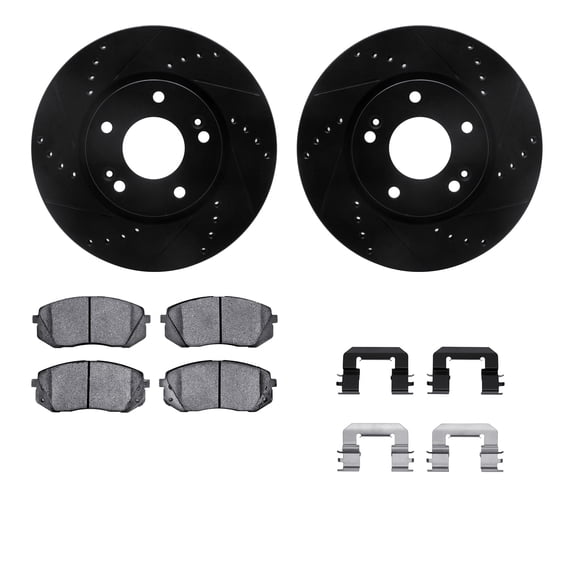 Dynamic Friction Company Front Brake Rotors-Drilled and Slotted-Black with 5000 Advanced Brake Pads includes Hardware 8512-03019