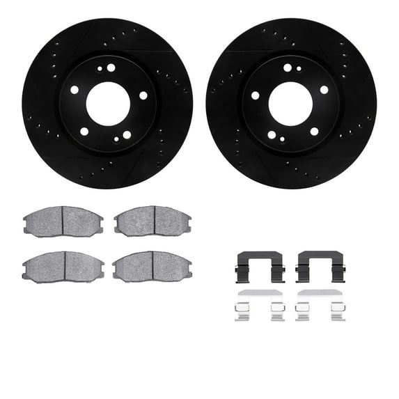 Dynamic Friction Company Front Brake Rotors-Drilled and Slotted-Black with 5000 Advanced Brake Pads includes Hardware 8512-03023
