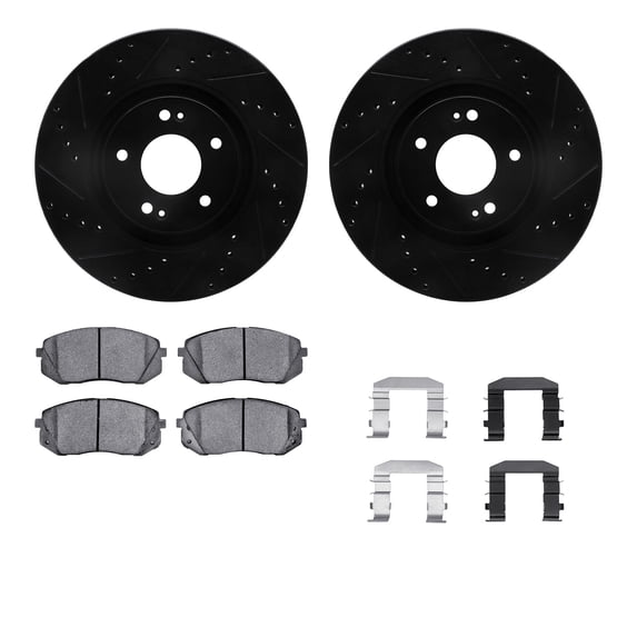Dynamic Friction Company Front Brake Rotors-Drilled and Slotted-Black with 5000 Advanced Brake Pads includes Hardware 8512-03042
