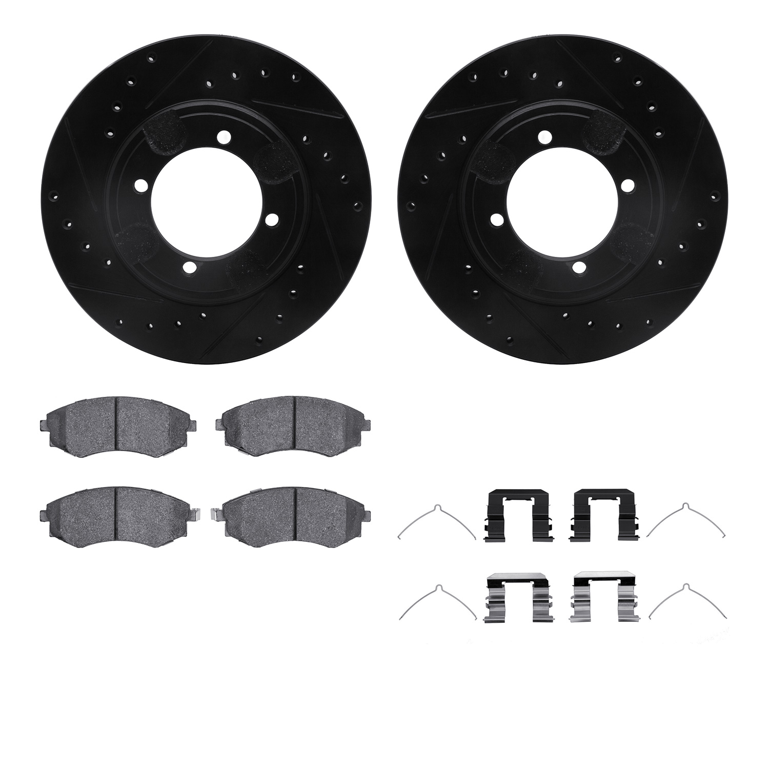 Dynamic Friction Company Front Brake Rotors-Drilled and Slotted-Black with 5000 Advanced Brake Pads includes Hardware 8512-03146