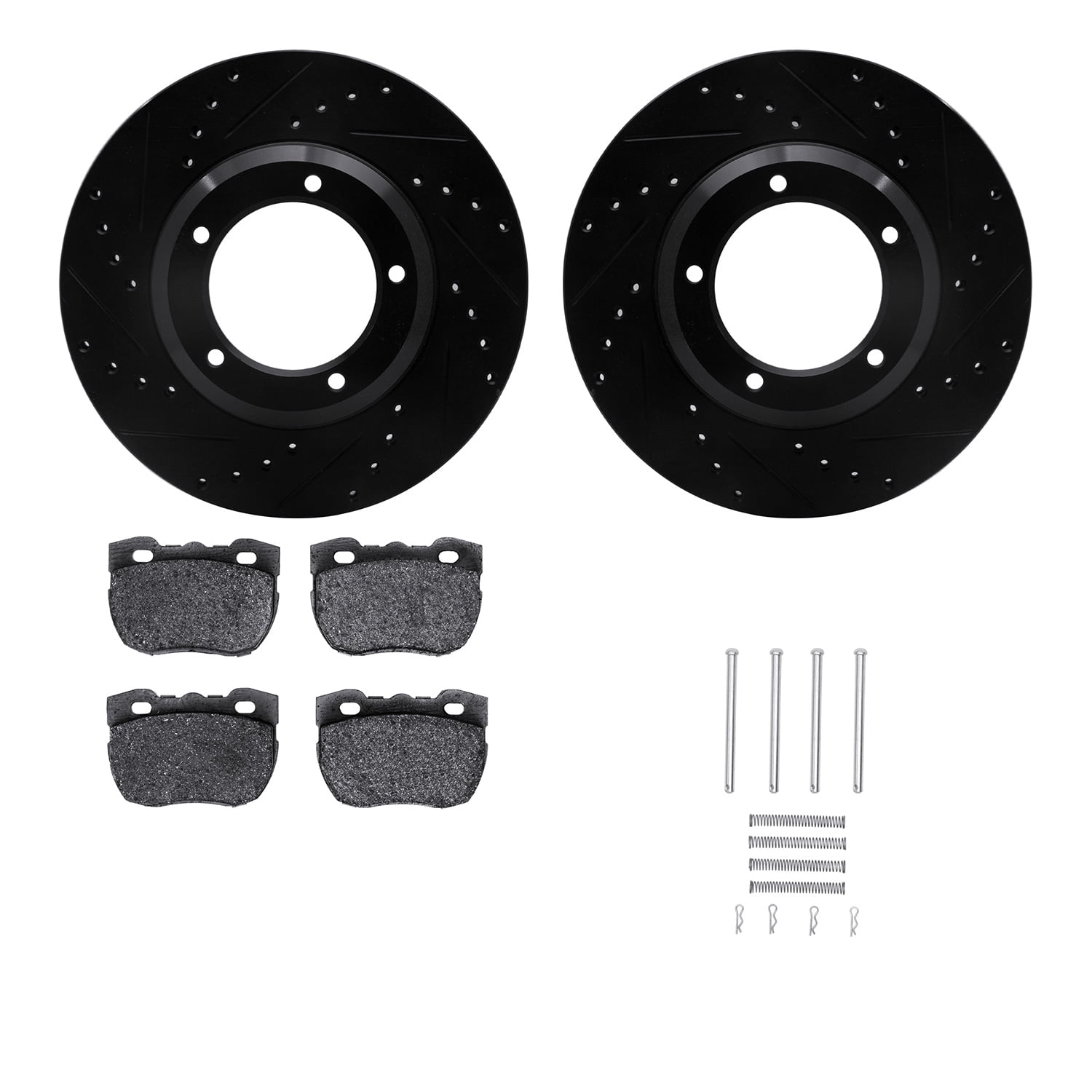 Dynamic Friction Company Front Brake Rotors-Drilled and Slotted-Black with 5000 Advanced Brake Pads includes Hardware 8512-11006