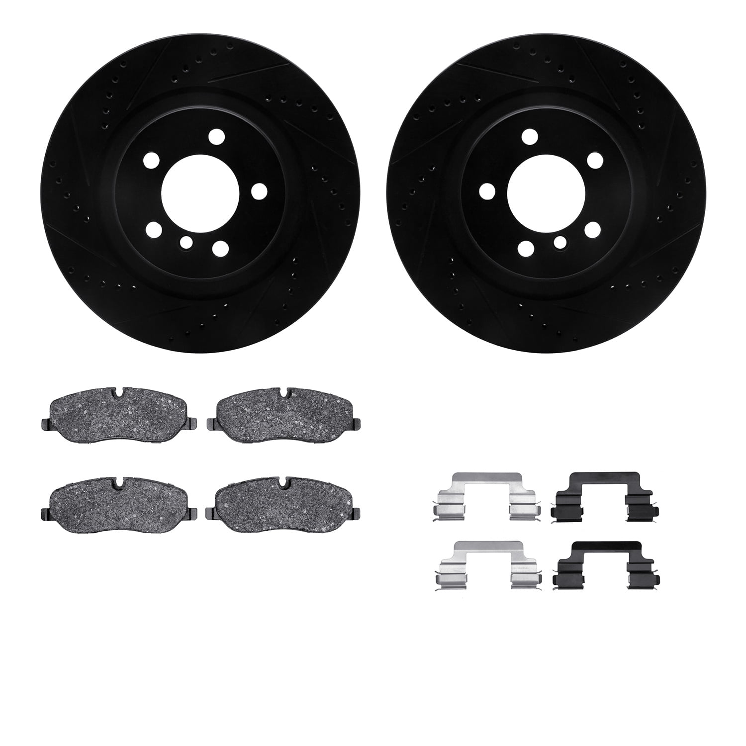 Dynamic Friction Company Front Brake Rotors-Drilled and Slotted-Black with 5000 Advanced Brake Pads includes Hardware 8512-11014
