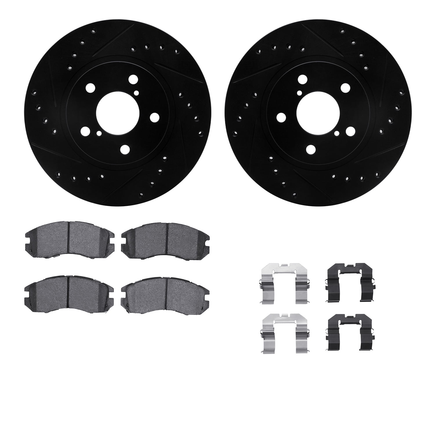 Dynamic Friction Company Front Brake Rotors-Drilled and Slotted-Black with 5000 Advanced Brake Pads includes Hardware 8512-13006