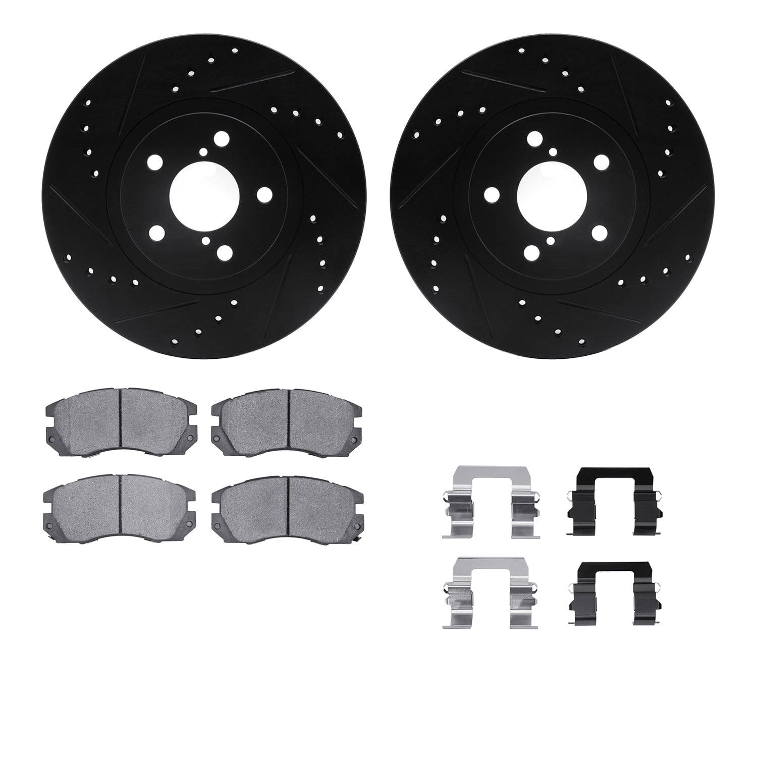 Dynamic Friction Company Front Brake Rotors-Drilled and Slotted-Black with 5000 Advanced Brake Pads includes Hardware 8512-13009