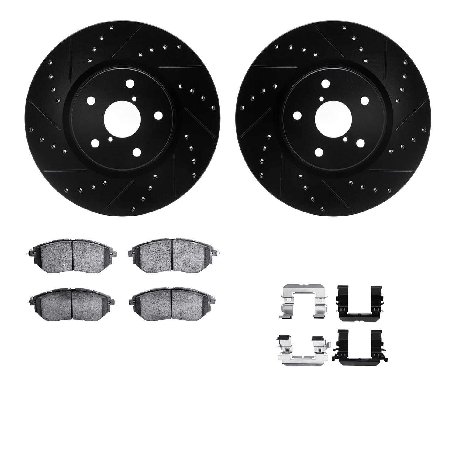 Dynamic Friction Company Front Brake Rotors-Drilled and Slotted-Black with 5000 Advanced Brake Pads includes Hardware 8512-13044