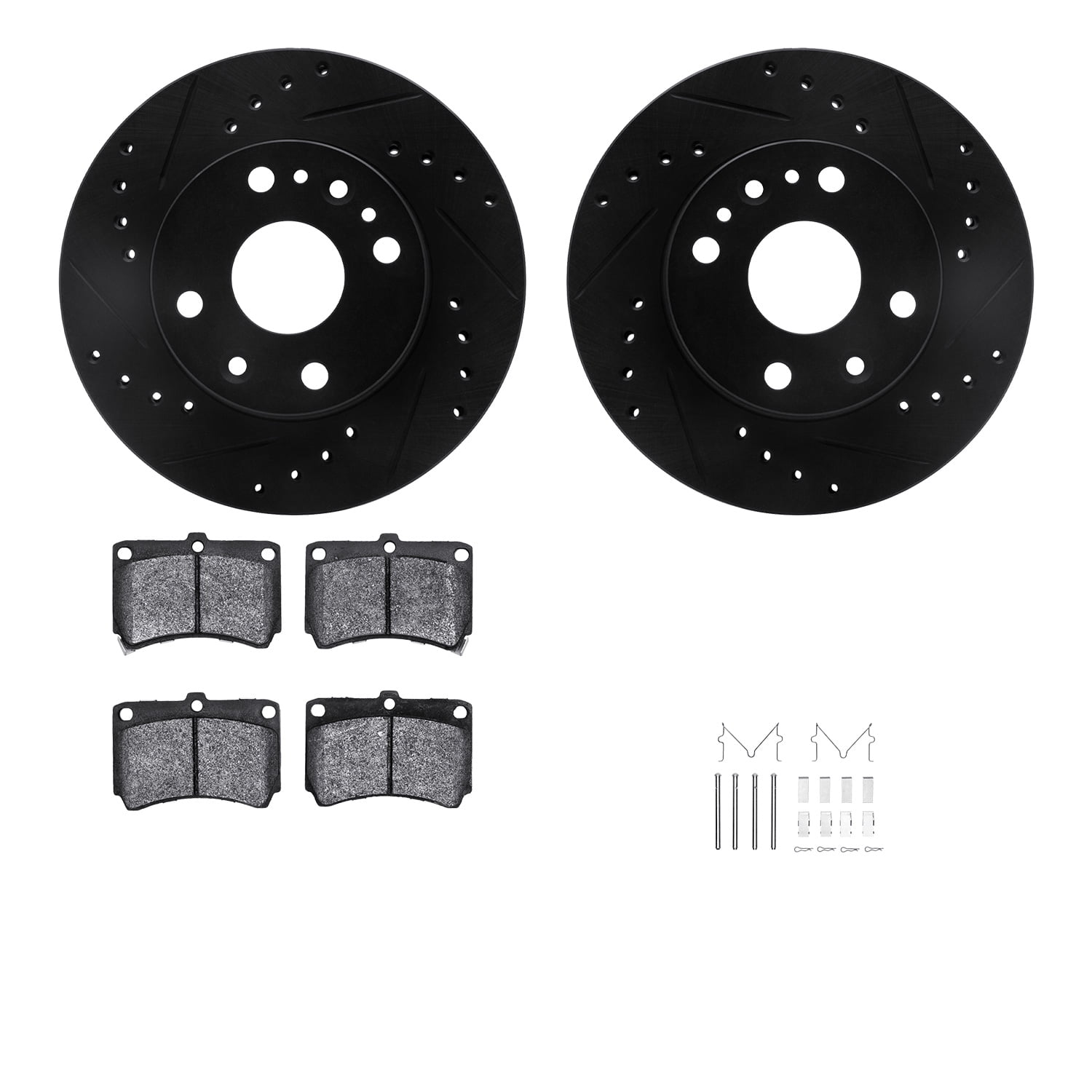 Dynamic Friction Company Front Brake Rotors-Drilled and Slotted-Black with 5000 Advanced Brake Pads includes Hardware 8512-21000