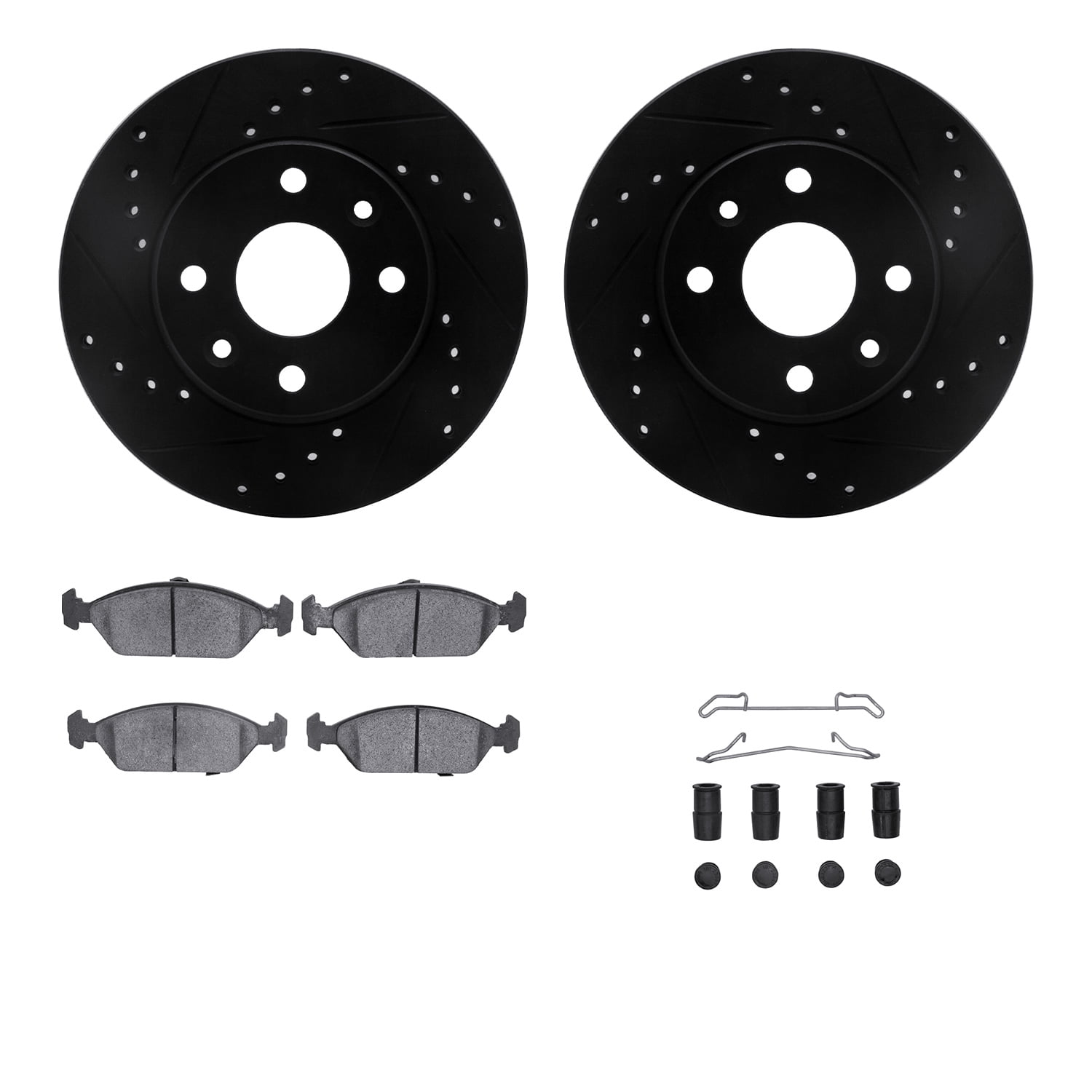 Dynamic Friction Company Front Brake Rotors-Drilled and Slotted-Black with 5000 Advanced Brake Pads includes Hardware 8512-21005