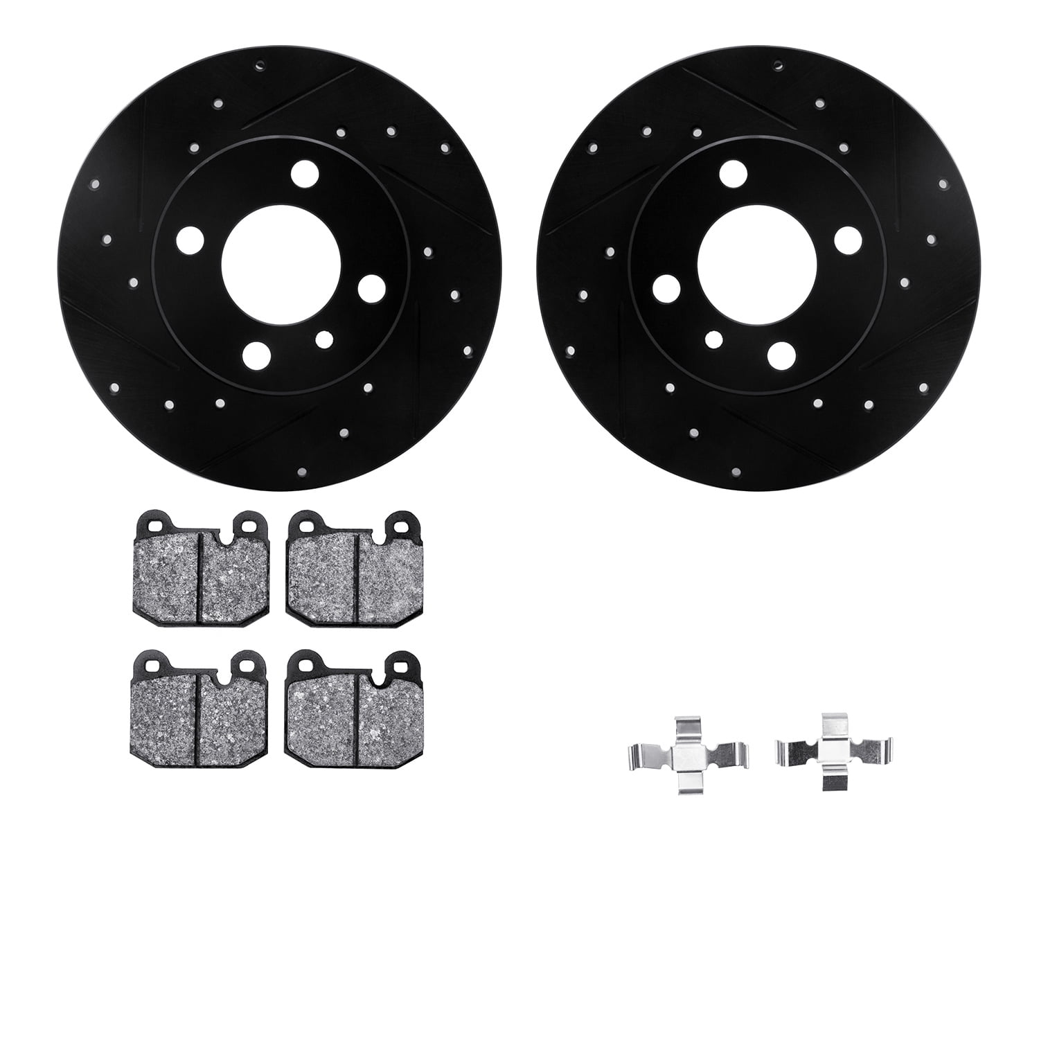 Dynamic Friction Company Front Brake Rotors-Drilled and Slotted-Black with 5000 Advanced Brake Pads includes Hardware 8512-31005