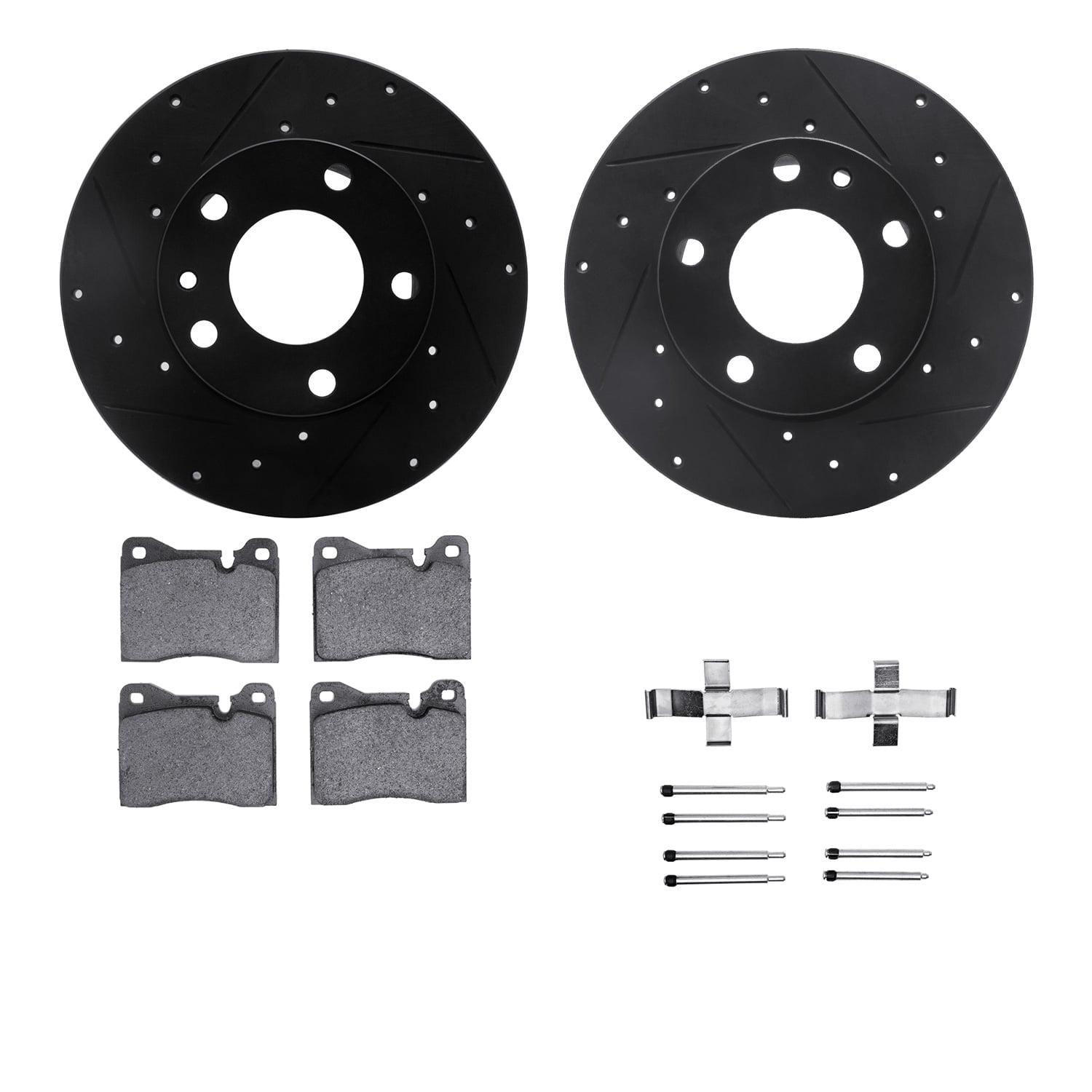 Dynamic Friction Company Front Brake Rotors-Drilled and Slotted-Black with 5000 Advanced Brake Pads includes Hardware 8512-31011